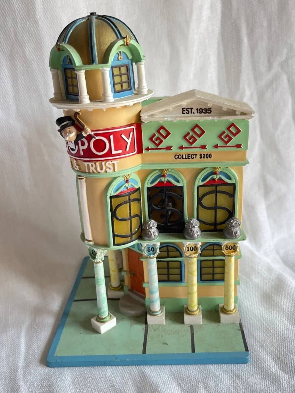 Monopoly Bank & Trust Decorative Building Figurine - Pastel Yellow, Mint, Coral - Picture 2 of 16